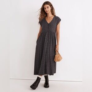 Madewell Dress Womens S Navy Campden Daisies Button-Front Maxi